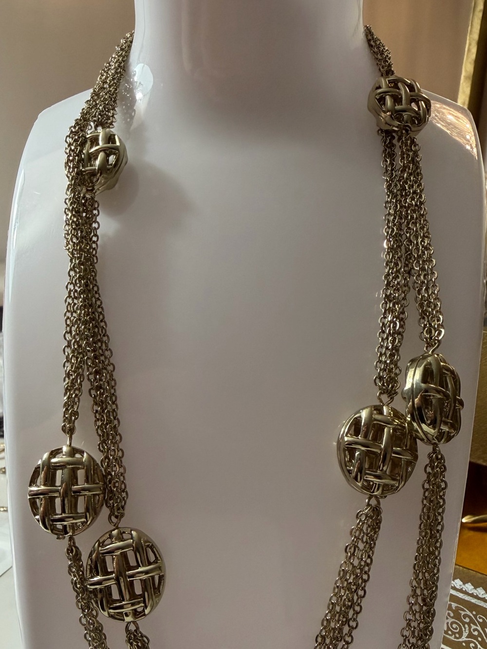 Liz Claiborne Elegant Gold-Tone Multi-Strand Necklace with Woven Orb Accents